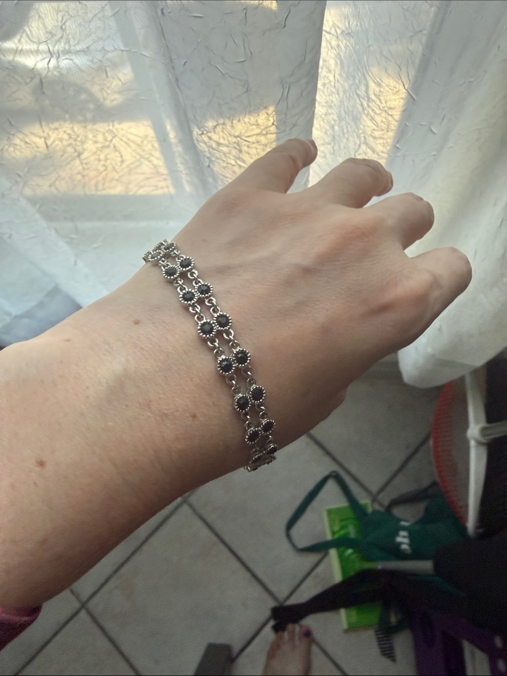Vintage Silver Bracelet with Black Accents - Women Jewelry